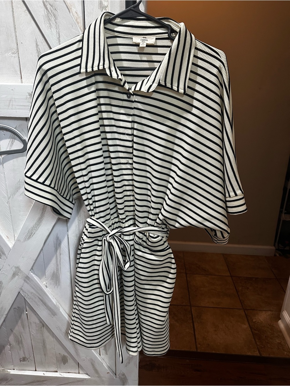 entro Black & White Striped Tie-Waist Romper